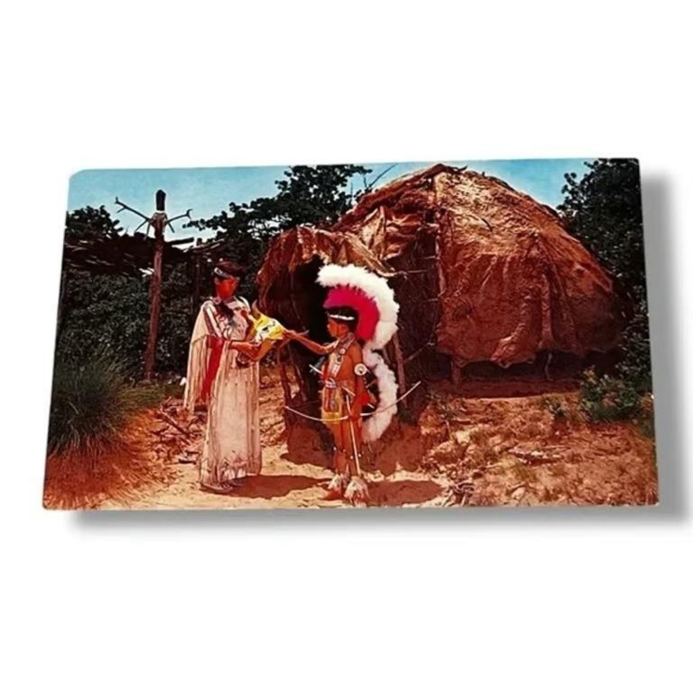 Postcard Apache Wicki-Up Indian City USA Anadarko Oklahoma Chrome Card C348